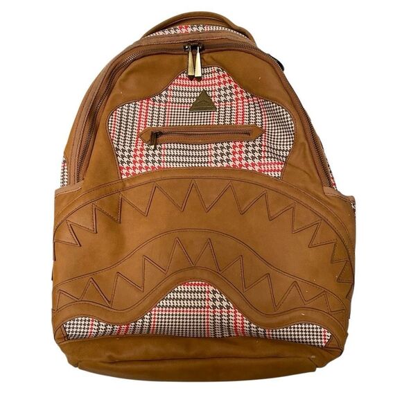 Sprayground Turbo 500 DLXV plaid limited edition backpack tan vegan leather - Picture 1 of 16